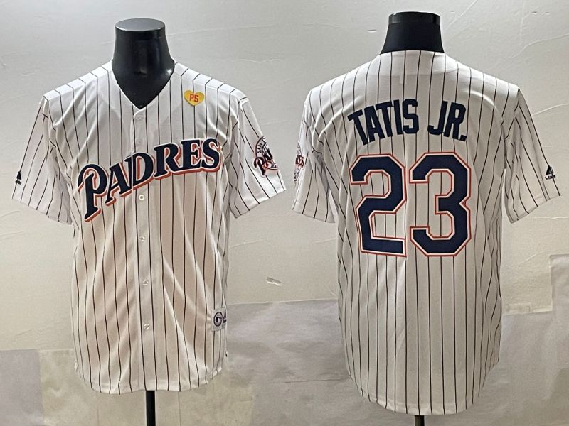 Men 2025 San Diego Padres #23 Tatis jr White Stripe Throwback Game Nike MLB Jersey style 7